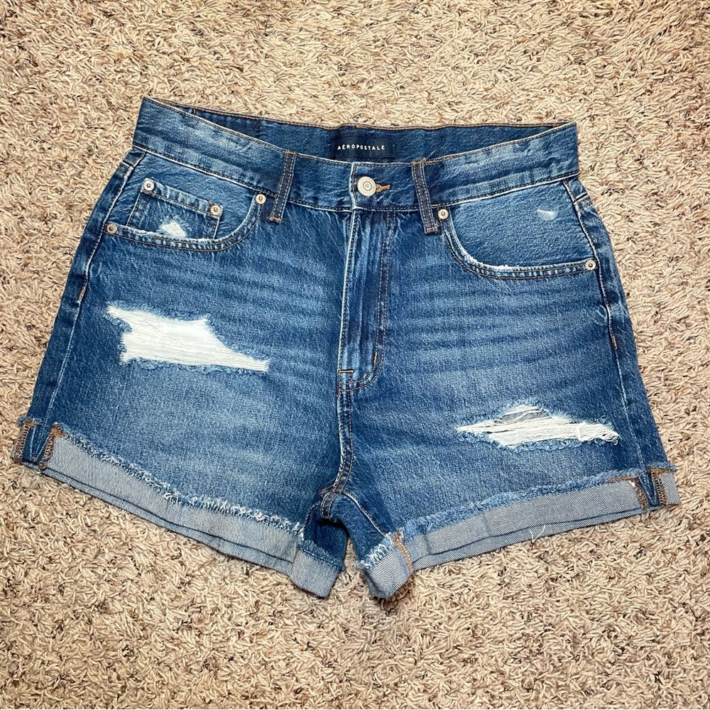Aeropostale High Waisted‎ Denim Distressed Mom Jean Shorts Size 10